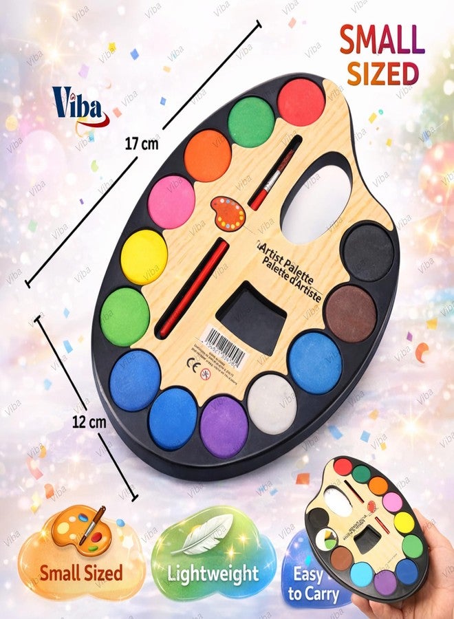 VIBA® Kids Watercolour Paint Set with Brush & Thumb Hole Palette (Pack of 1) | Washable Non-Toxic Painting Art Kit for Children | Portable Travel Friendly | Birthday Return Gift - Image 2